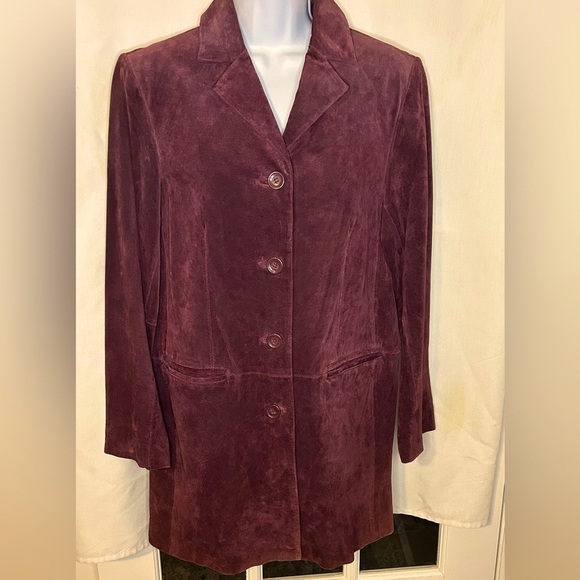 dennis basso Jackets & Blazers - DENNIS by dennis basso VINTAGE SUEDE MID LENGTH JACKET, PLUM, XSM, GREAT SHAPE